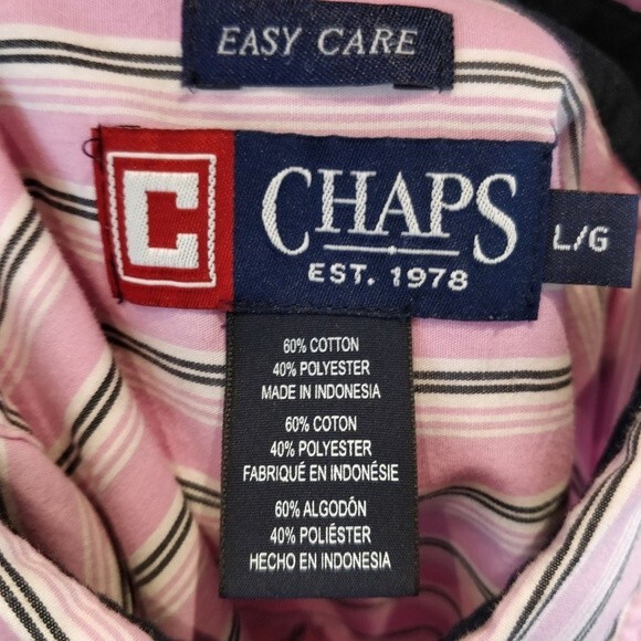 Chaps Pink Stripe Long Sleeve One Pocket Mens Button Front Shirt LG - Picture 6 of 6